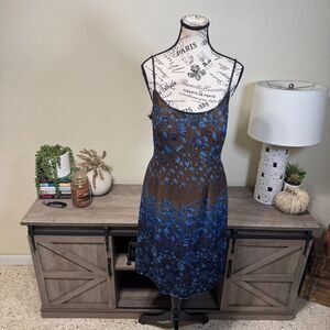 VTG Adrianna Papell Evening Blue/Brown Floral Ombre Beaded Midi Dress Sz 16 Y2k